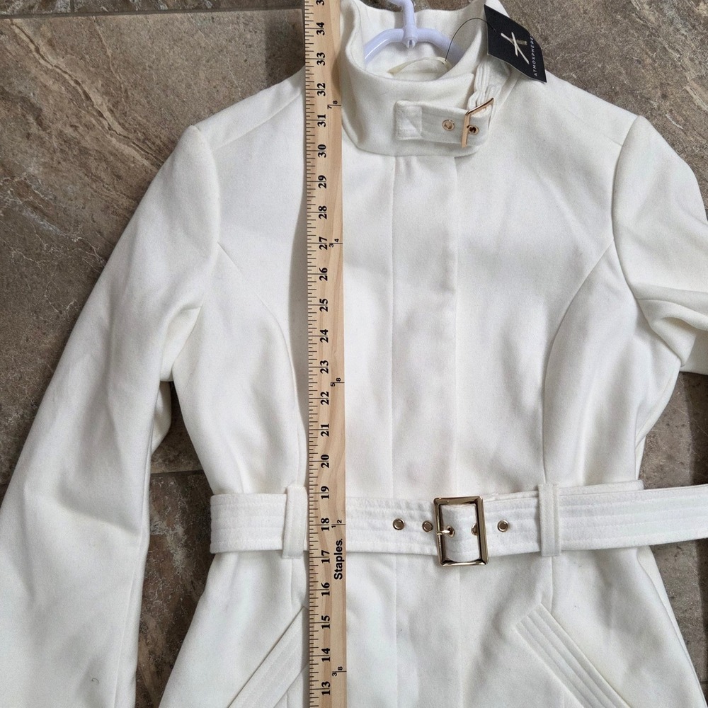 Atmosphere White Funnel Neck Belted Coat Winter Warm‎ Jacket Size 4 - Picture 8 of 15